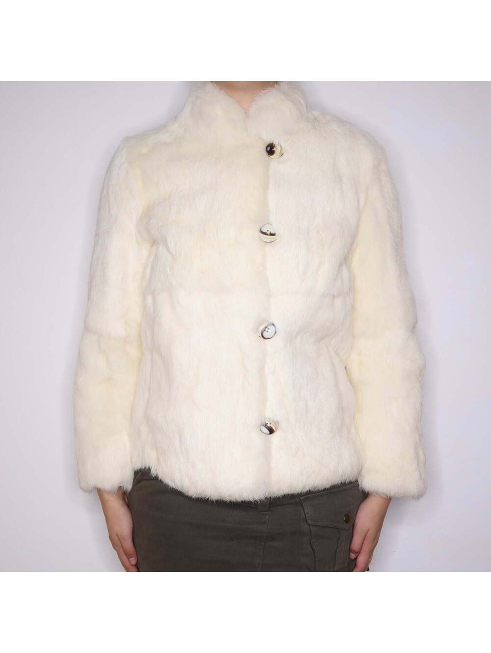 90s Cream Rabbit Fur Coat (S)